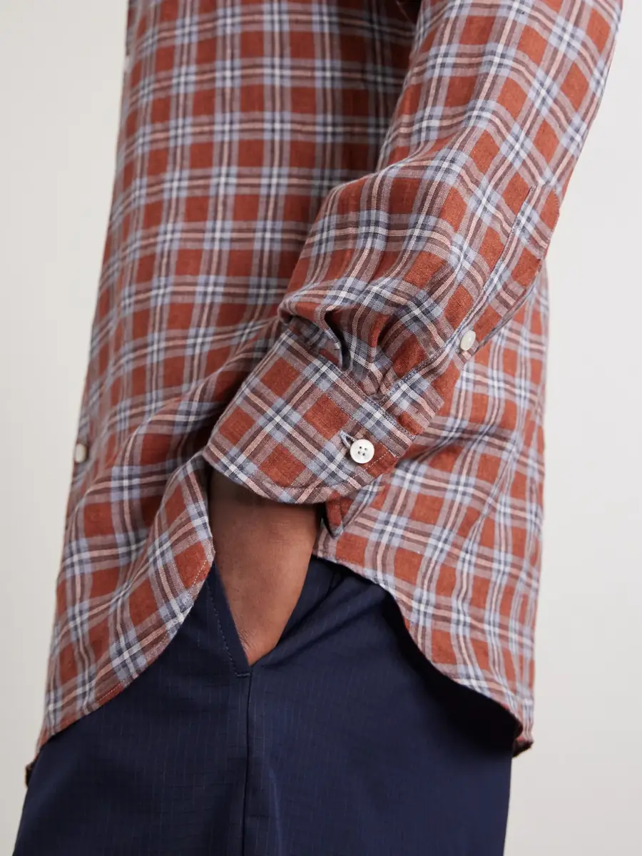 Slowear Checked Linen Shirt - Men | Thumbnail 6 Slowear Checked Linen Shirt - Men | Thumbnail 6