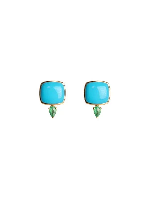 Wish Fine Jewelry 7.60ct Emerald Turquoise 18K Gold Spike Stud Earrings