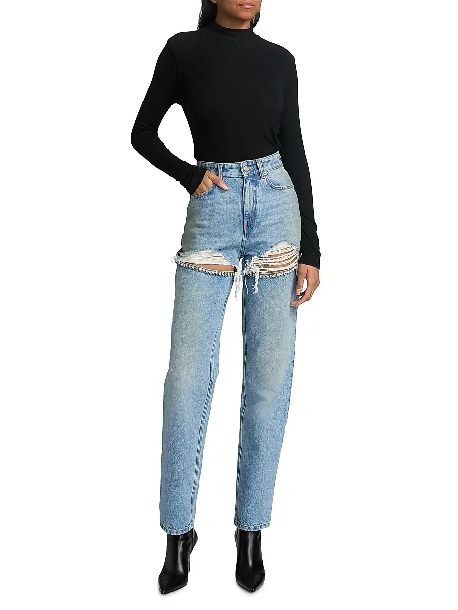 AREA Women's Crystal Fray Slit Jeans | Thumbnail 2 AREA Women's Crystal Fray Slit Jeans | Thumbnail 2