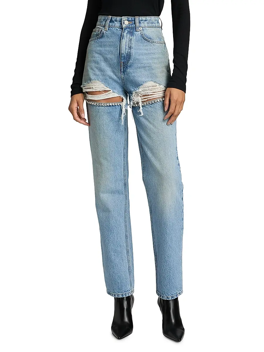 AREA Women's Crystal Fray Slit Jeans | Thumbnail 3 AREA Women's Crystal Fray Slit Jeans | Thumbnail 3