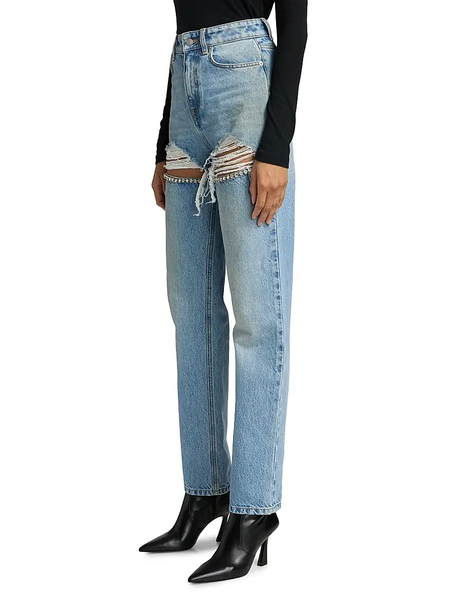 AREA Women's Crystal Fray Slit Jeans | Thumbnail 4 AREA Women's Crystal Fray Slit Jeans | Thumbnail 4