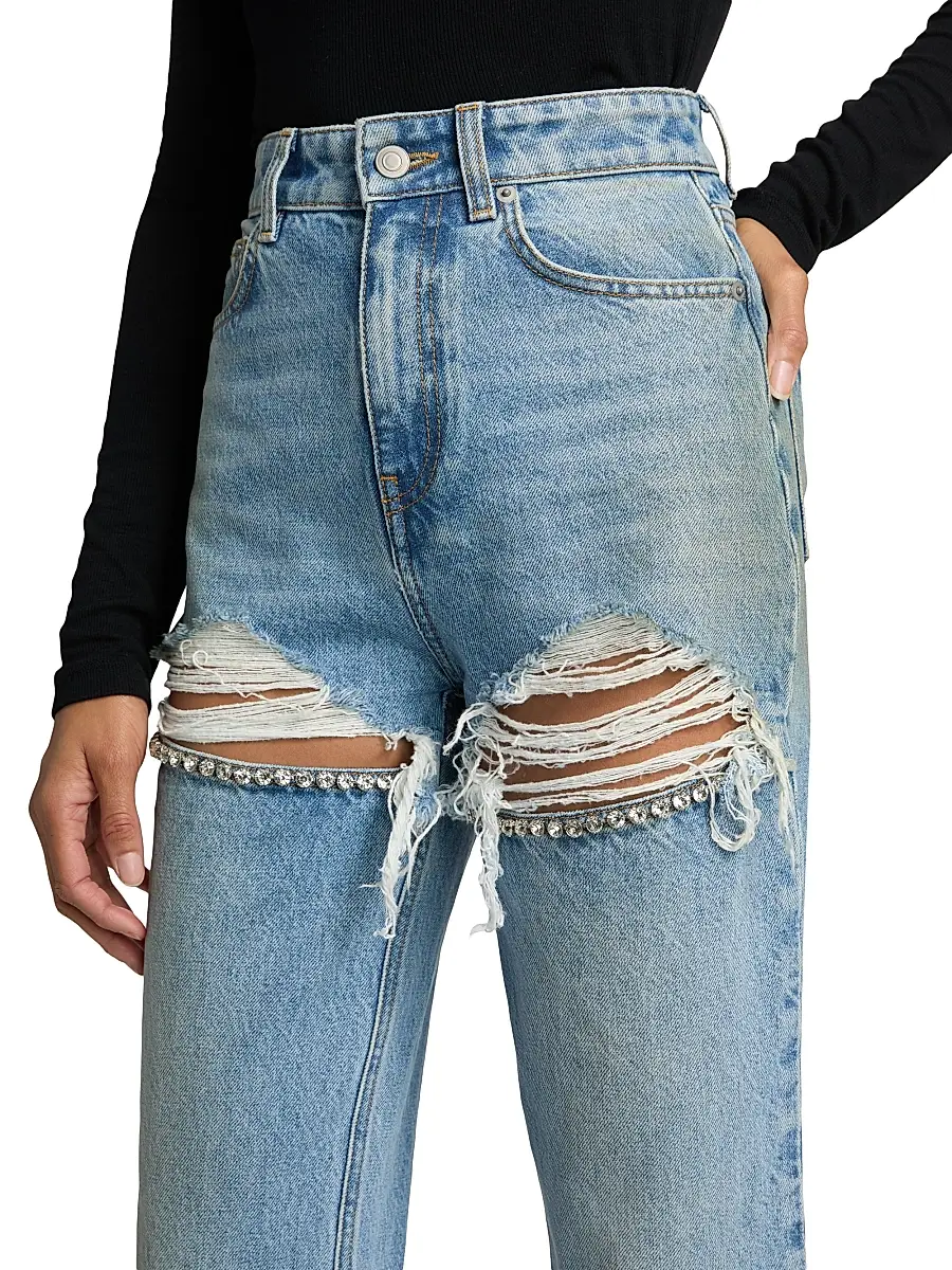 AREA Women's Crystal Fray Slit Jeans | Thumbnail 6 AREA Women's Crystal Fray Slit Jeans | Thumbnail 6