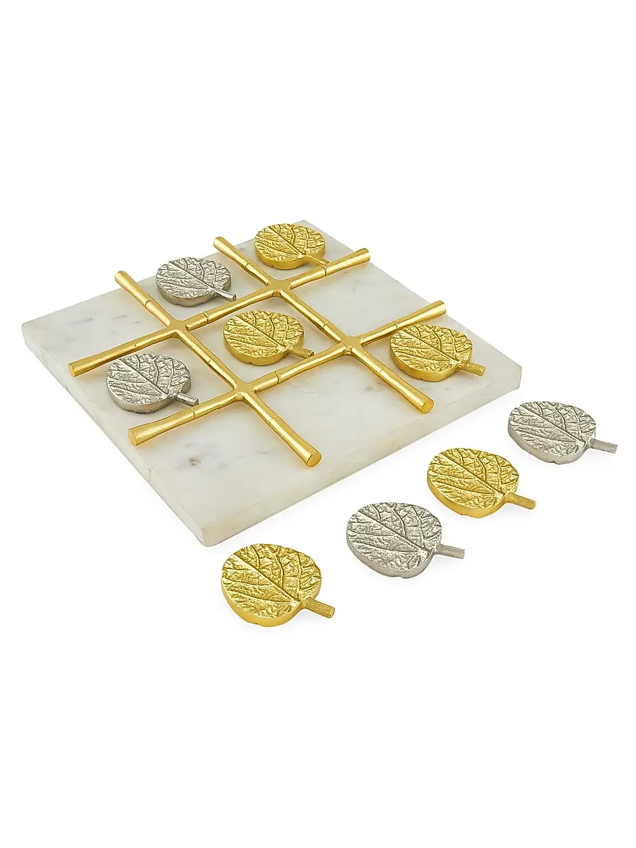 Tizo Bamboo Leaf Silver & Gold Marble Tic Tac Toe Board | Thumbnail 2 Tizo Bamboo Leaf Silver & Gold Marble Tic Tac Toe Board | Thumbnail 2