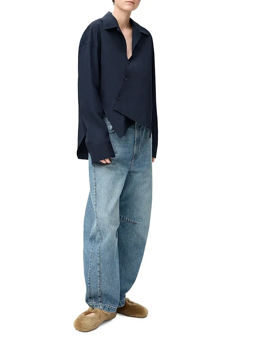 LOEWE Women's Asymmetric Cotton Shirt - Dark Navy | Thumbnail 2 LOEWE Women's Asymmetric Cotton Shirt - Dark Navy | Thumbnail 2