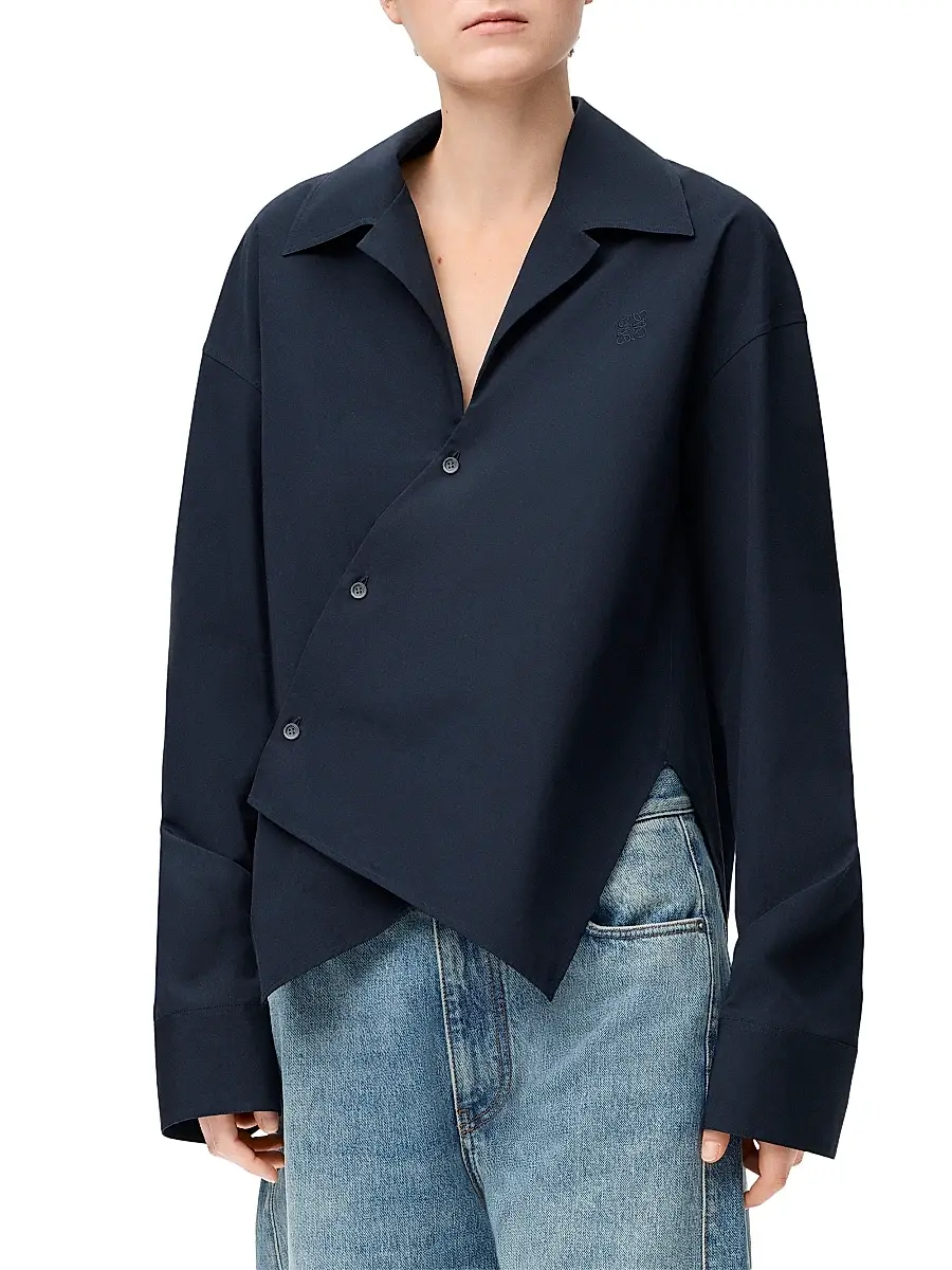LOEWE Women's Asymmetric Cotton Shirt - Dark Navy | Thumbnail 3 LOEWE Women's Asymmetric Cotton Shirt - Dark Navy | Thumbnail 3