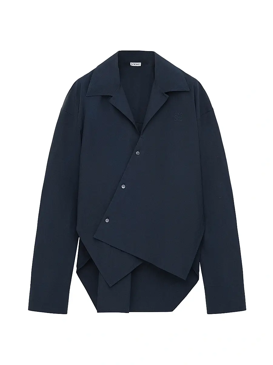 Women's Asymmetric Cotton Shirt - Dark Navy