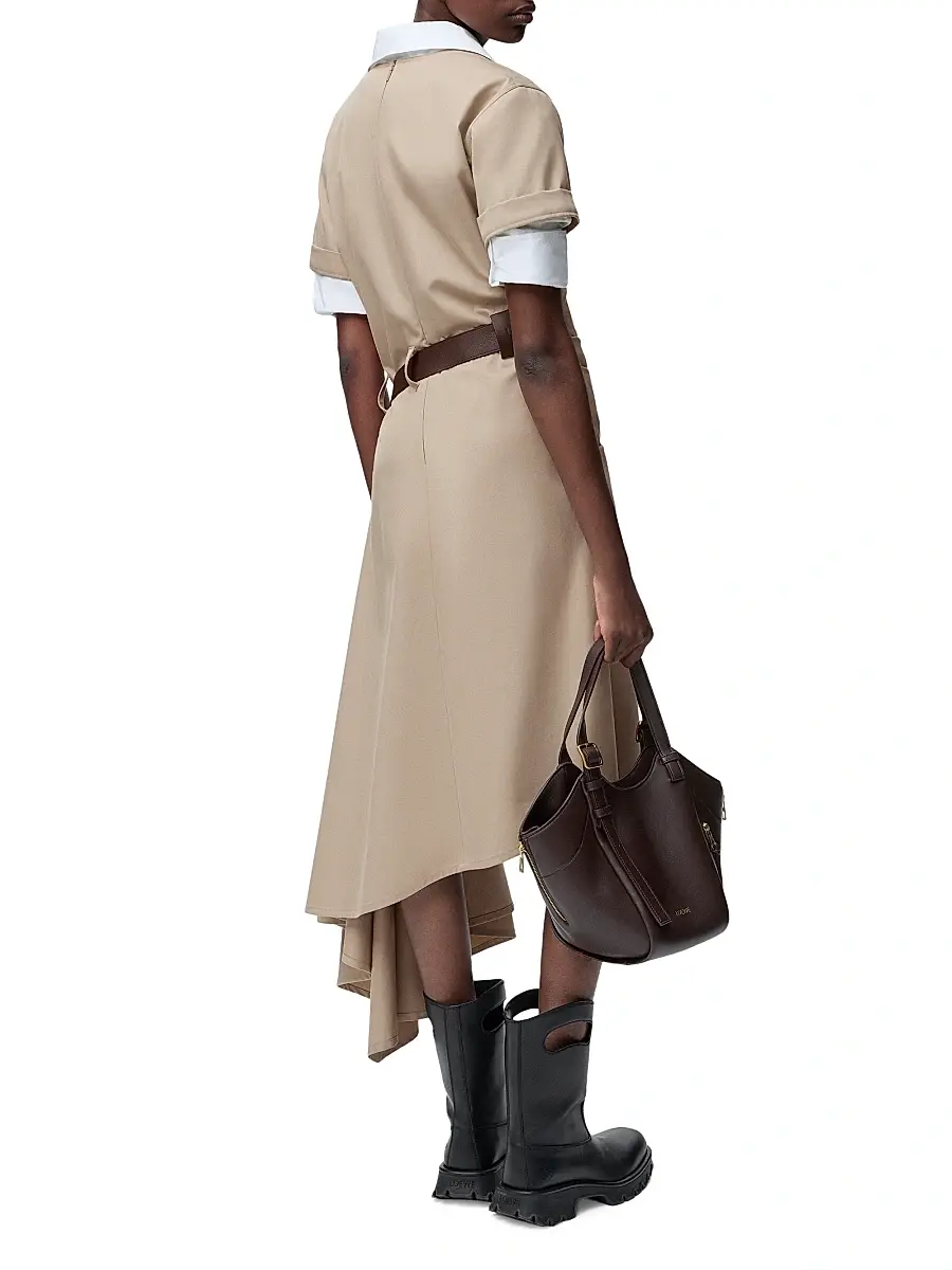 LOEWE Women's Belted Asymmetric Cotton-Blend Midi-Dress - Beige | Thumbnail 3 LOEWE Women's Belted Asymmetric Cotton-Blend Midi-Dress - Beige | Thumbnail 3