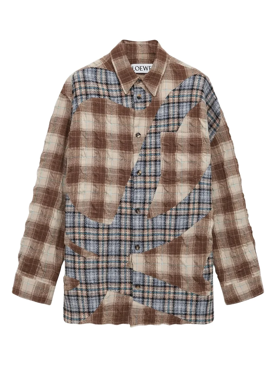 Loewe Men's Patchwork Wool-Cotton Plaid Shirt