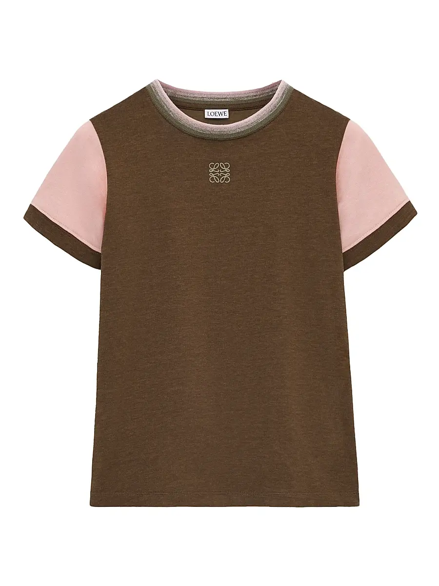 LOEWE Women's Logo Crewneck Cotton-Blend T-Shirt - Khaki Green | Thumbnail 2