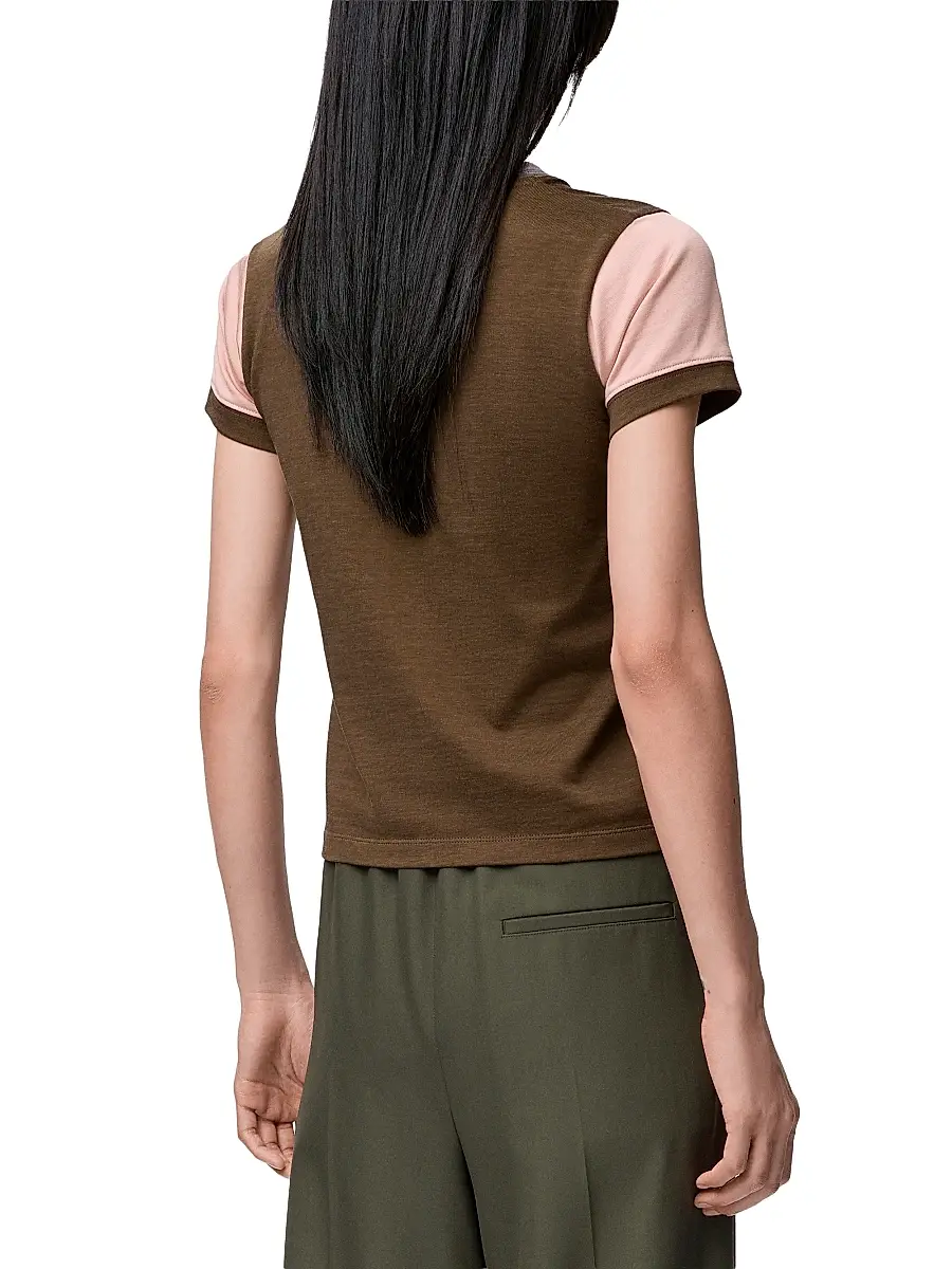 LOEWE Women's Logo Crewneck Cotton-Blend T-Shirt - Khaki Green | Thumbnail 3