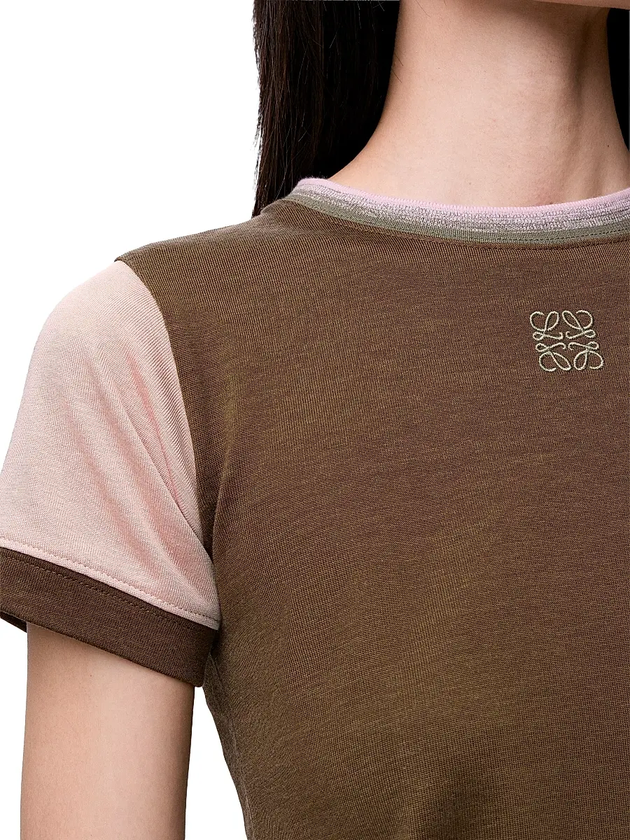 LOEWE Women's Logo Crewneck Cotton-Blend T-Shirt - Khaki Green | Thumbnail 4
