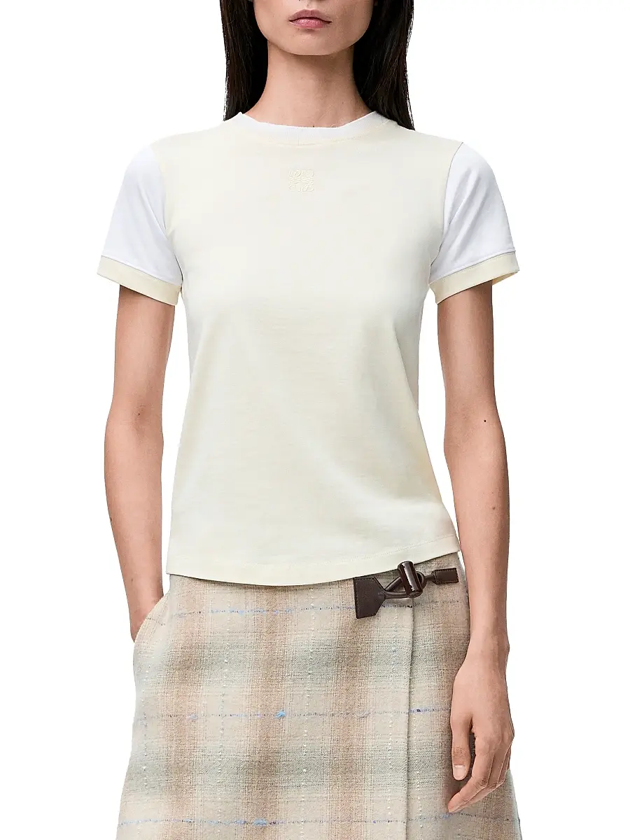 LOEWE Women's Logo Crewneck Cotton-Blend T-Shirt - Khaki Green | Thumbnail 6