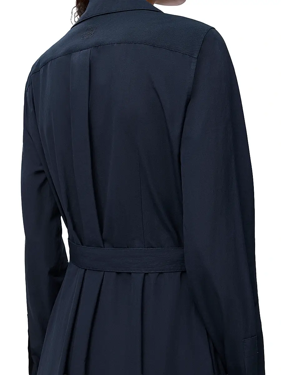 LOEWE Women's Draped Wrap Cotton-Blend Midi-Dress - Navy Blue | Thumbnail 4 LOEWE Women's Draped Wrap Cotton-Blend Midi-Dress - Navy Blue | Thumbnail 4
