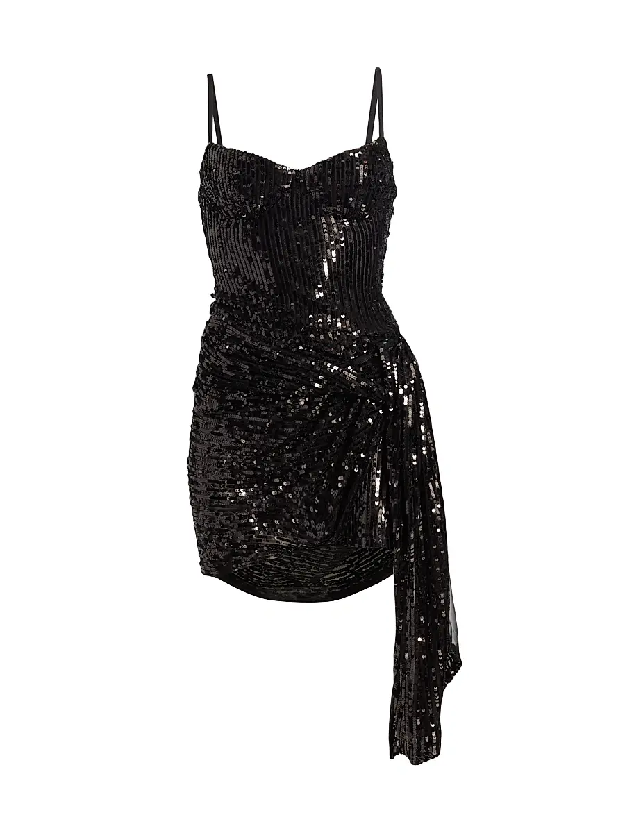 AREA Women's Sequined Wrap-Style Minidress - Black | Image 1 AREA Women's Sequined Wrap-Style Minidress - Black | Image 1