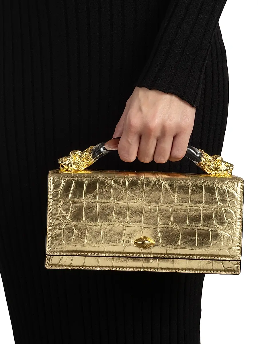 ALEXIS BITTAR Women's Lioness Croc-Embossed Leather Top Handle Bag | Thumbnail 2 ALEXIS BITTAR Women's Lioness Croc-Embossed Leather Top Handle Bag | Thumbnail 2