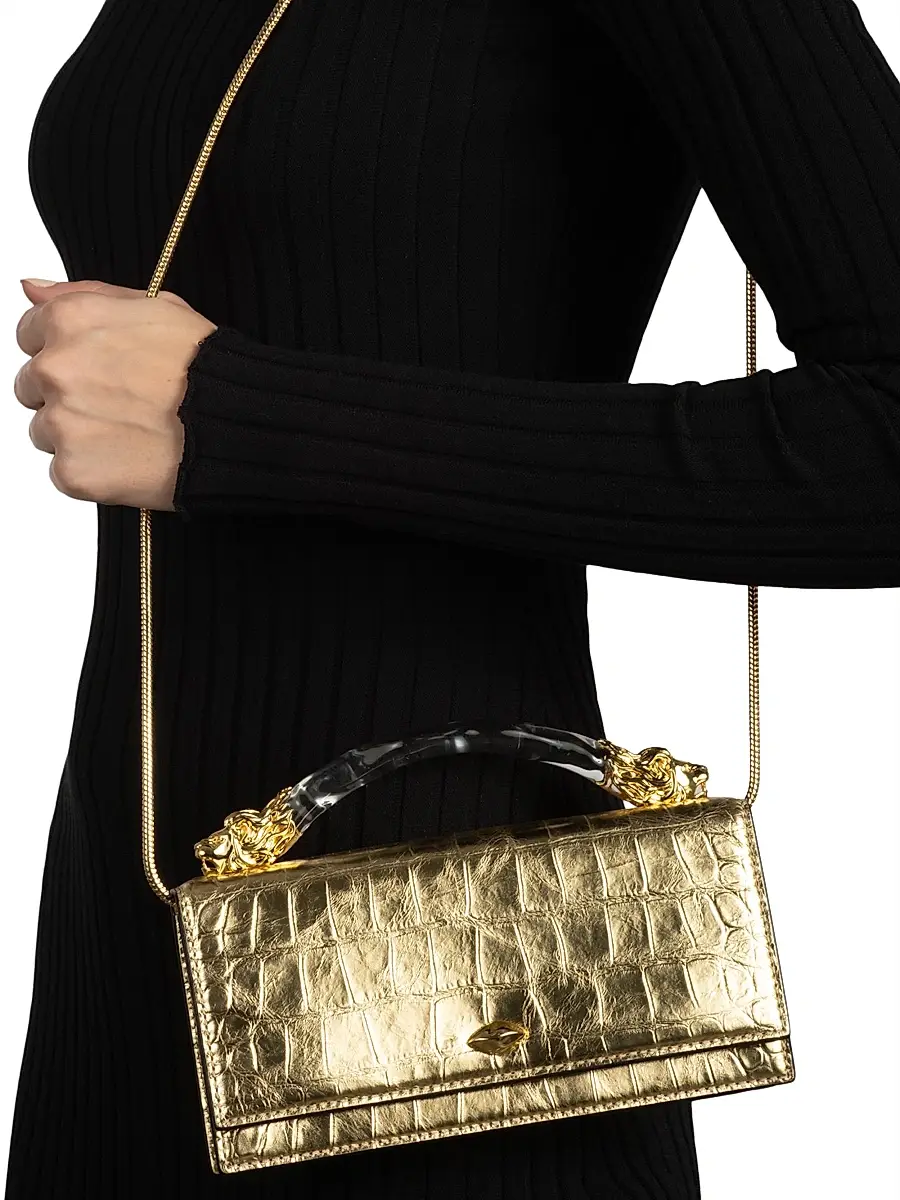 ALEXIS BITTAR Women's Lioness Croc-Embossed Leather Top Handle Bag | Thumbnail 3 ALEXIS BITTAR Women's Lioness Croc-Embossed Leather Top Handle Bag | Thumbnail 3