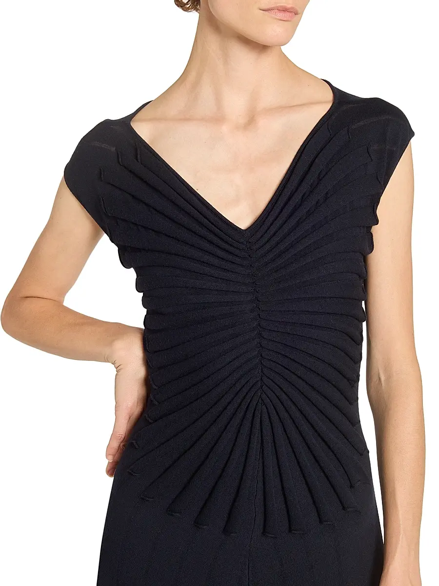 Alaïa Women's V Sculpt Pleated Wool Midi-Dress - Minuit | Thumbnail 6 Alaïa Women's V Sculpt Pleated Wool Midi-Dress - Minuit | Thumbnail 6