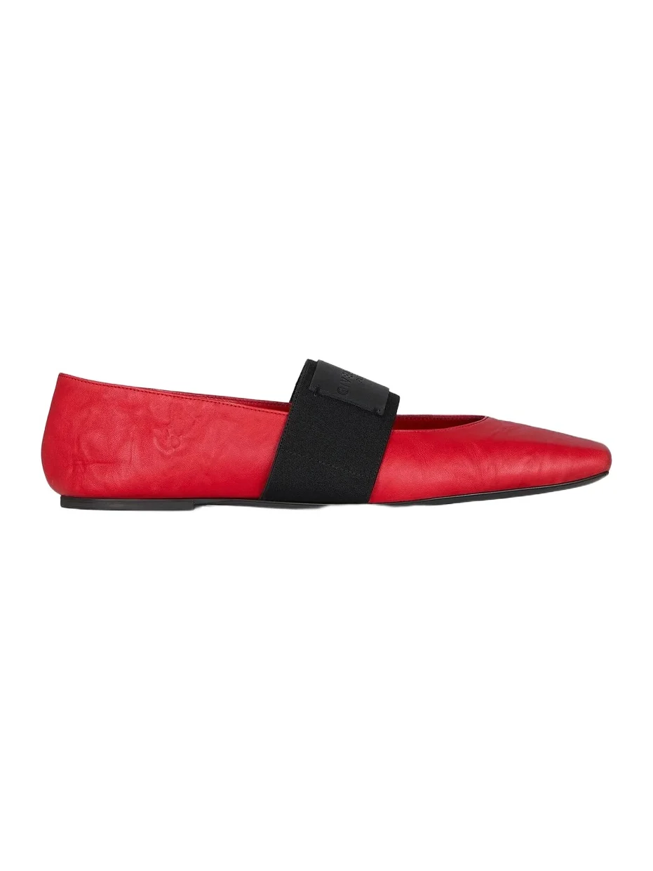 Women's Sliced Square Ballerinas in Wrinkled Leather - Vermillon Women's Sliced Square Ballerinas in Wrinkled Leather - Vermillon