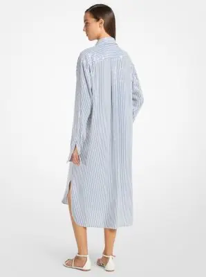 Michael Kors Collection Sequined Stripe Crepe De Chine Shirtdress in Grey | Thumbnail 2