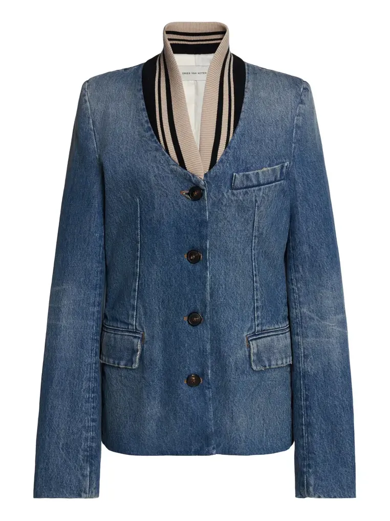 Dries Van Noten Britt Conrast Collar Cotton Jacket