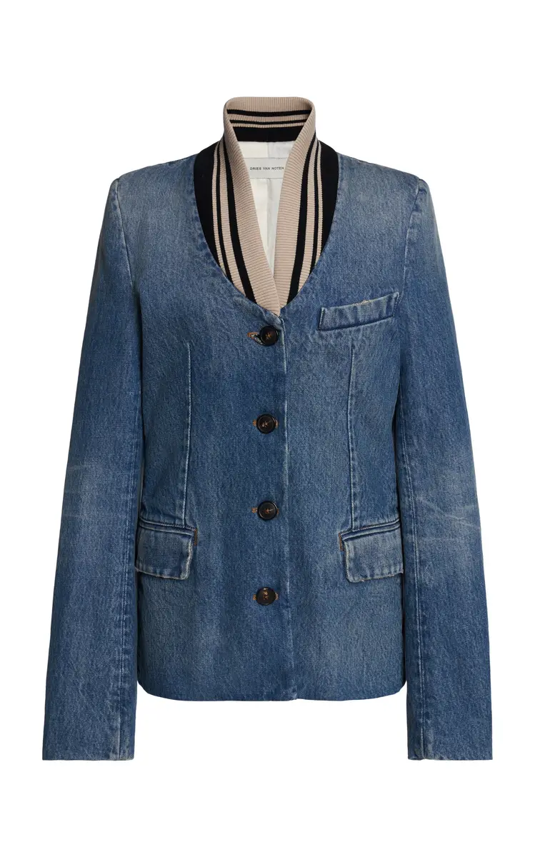 Dries Van Noten Britt Conrast Collar Cotton Jacket