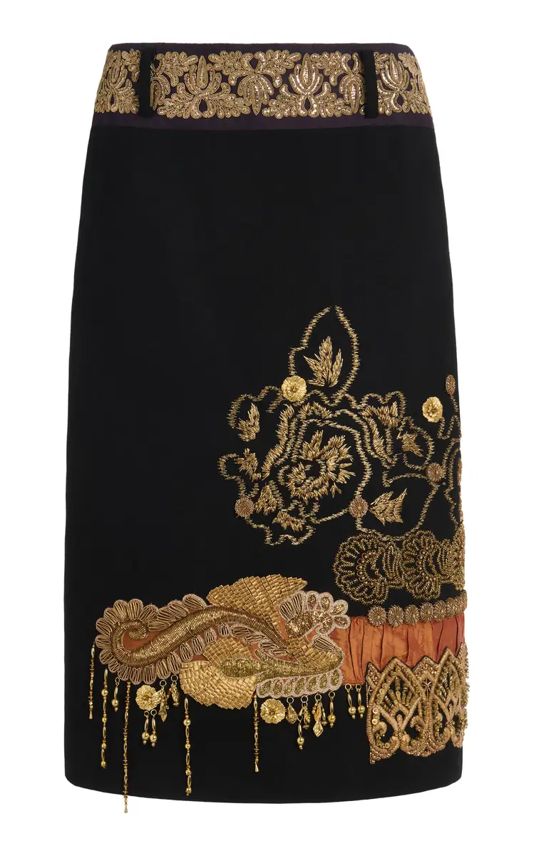 Dries Van Noten Sentista Embroidered Cotton Midi Skirt