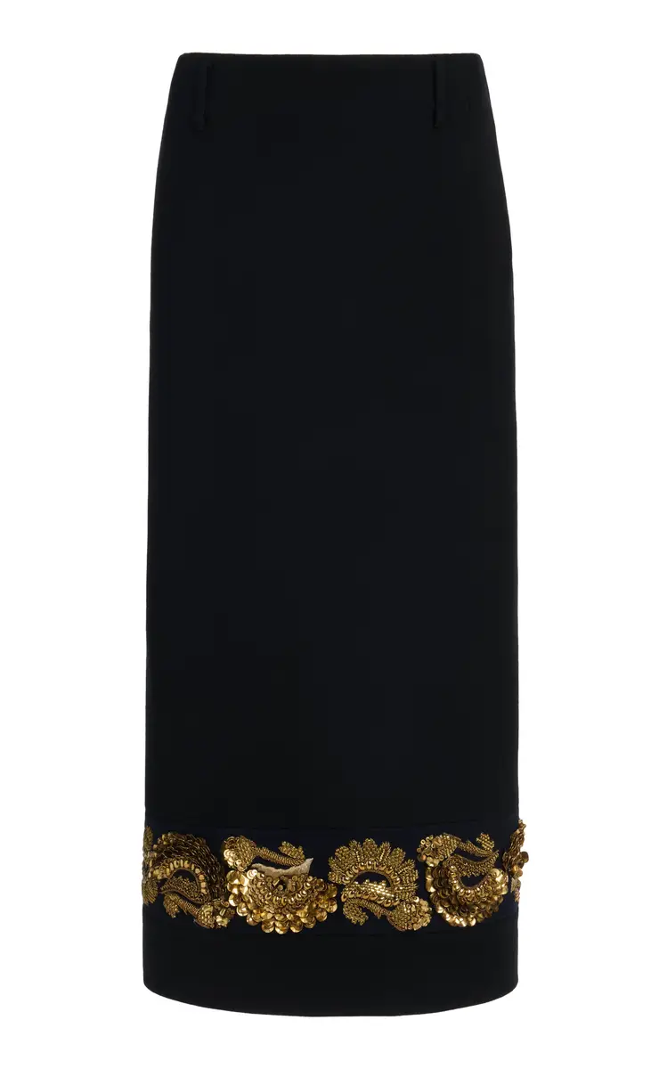 Dries Van Noten Sentista Embellished Wool-Blend Midi Skirt