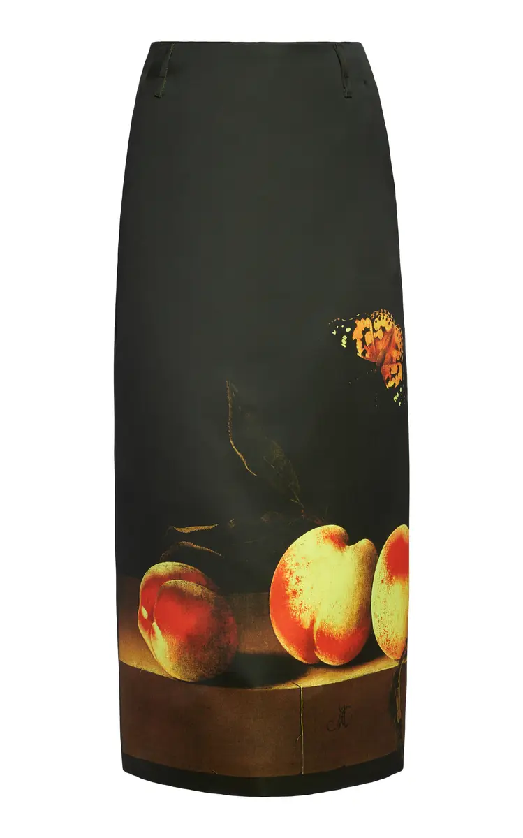Dries Van Noten Sentista Printed Satin Midi Skirt