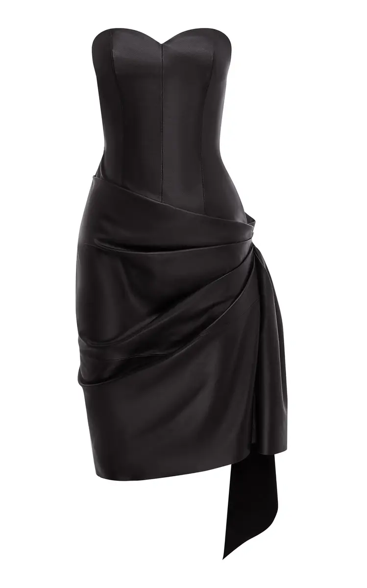 Draped Leather Mini Dress