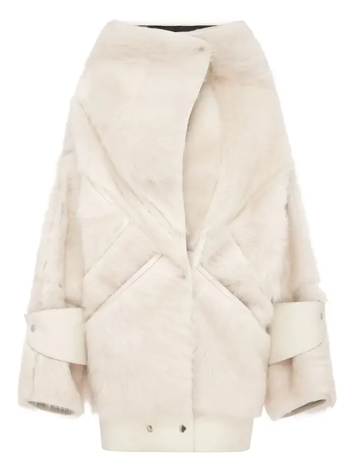 Alex Perry Oversized Shearling Suede Biker Jacket