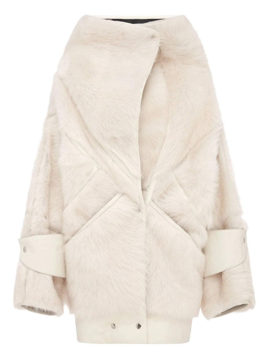 Alex Perry Oversized Shearling Suede Biker Jacket