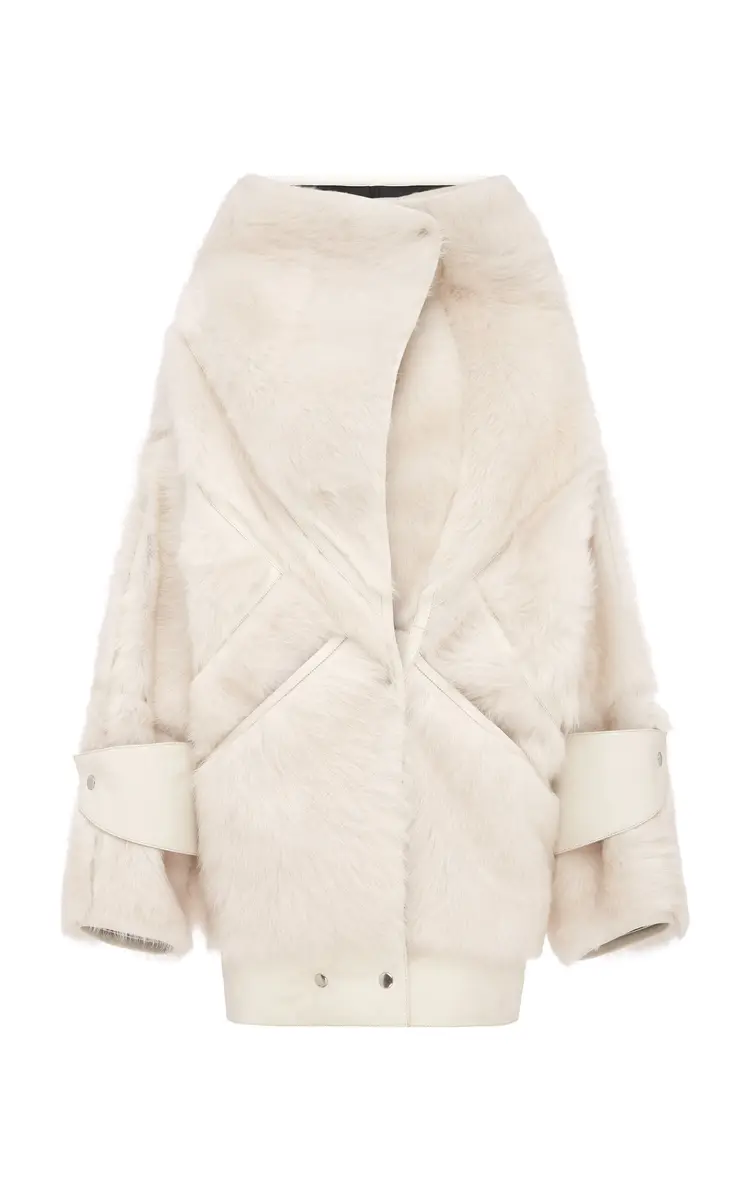 Alex Perry Oversized Shearling Suede Biker Jacket