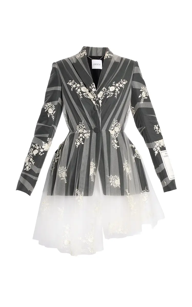 Erdem Fitted Embroidered Tulle Blazer