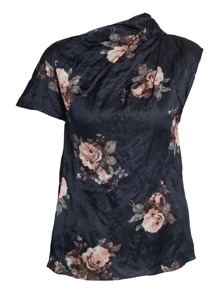 Cotton-Blend Crushed Satin Draped Top Cotton-Blend Crushed Satin Draped Top
