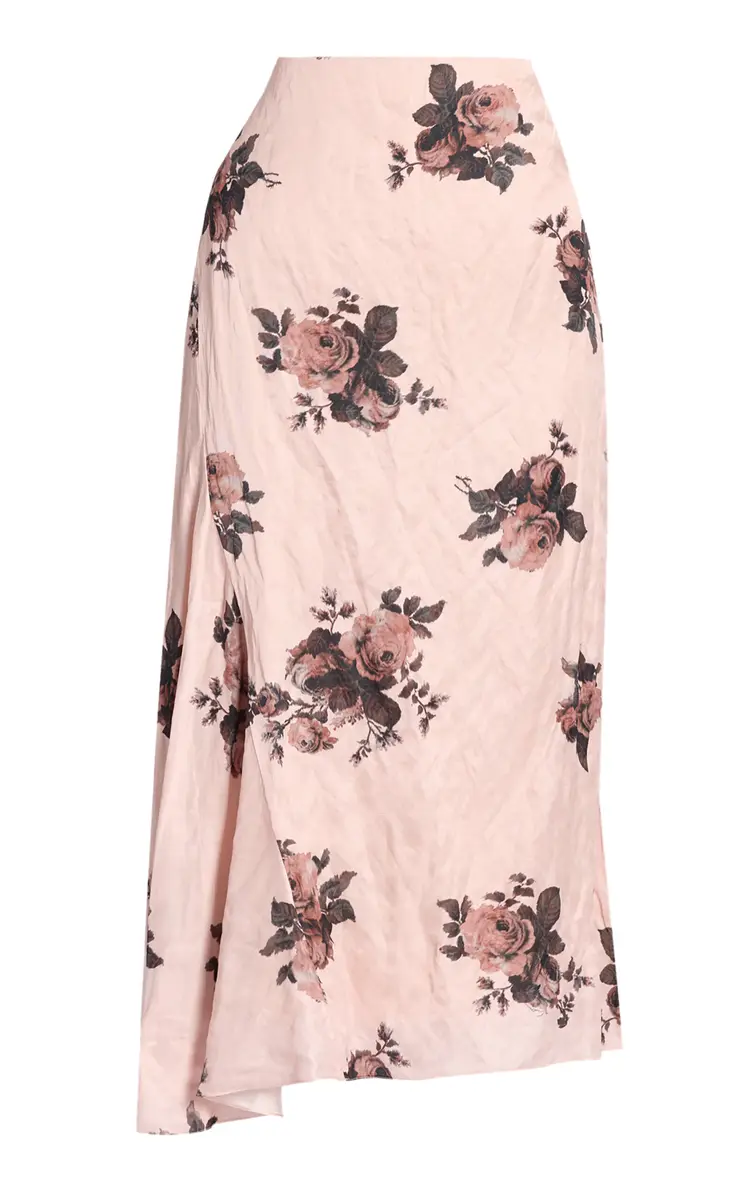 Cotton-Blend Crushed Satin Draped Midi Skirt Cotton-Blend Crushed Satin Draped Midi Skirt