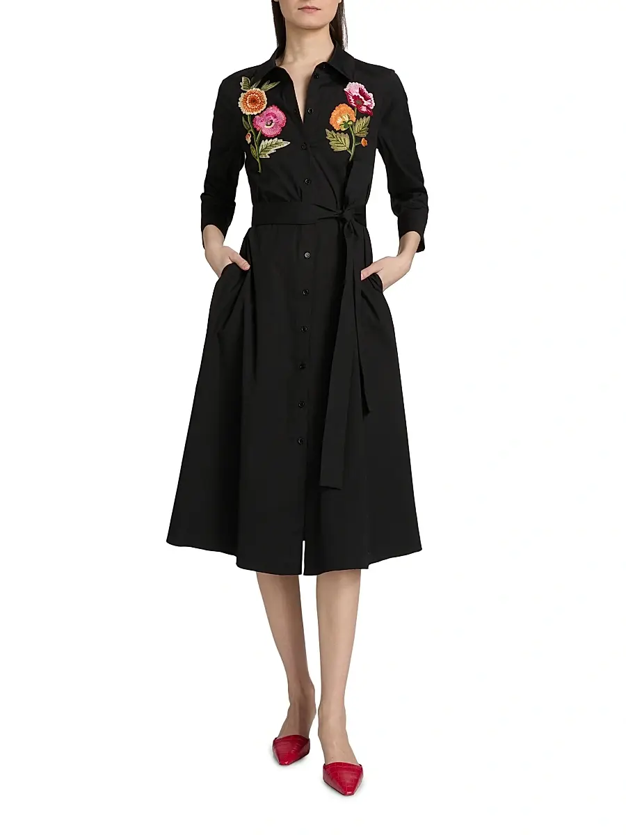 Carolina Herrera Women's Floral Embroidered Cotton-Blend Shirtdress | Thumbnail 2