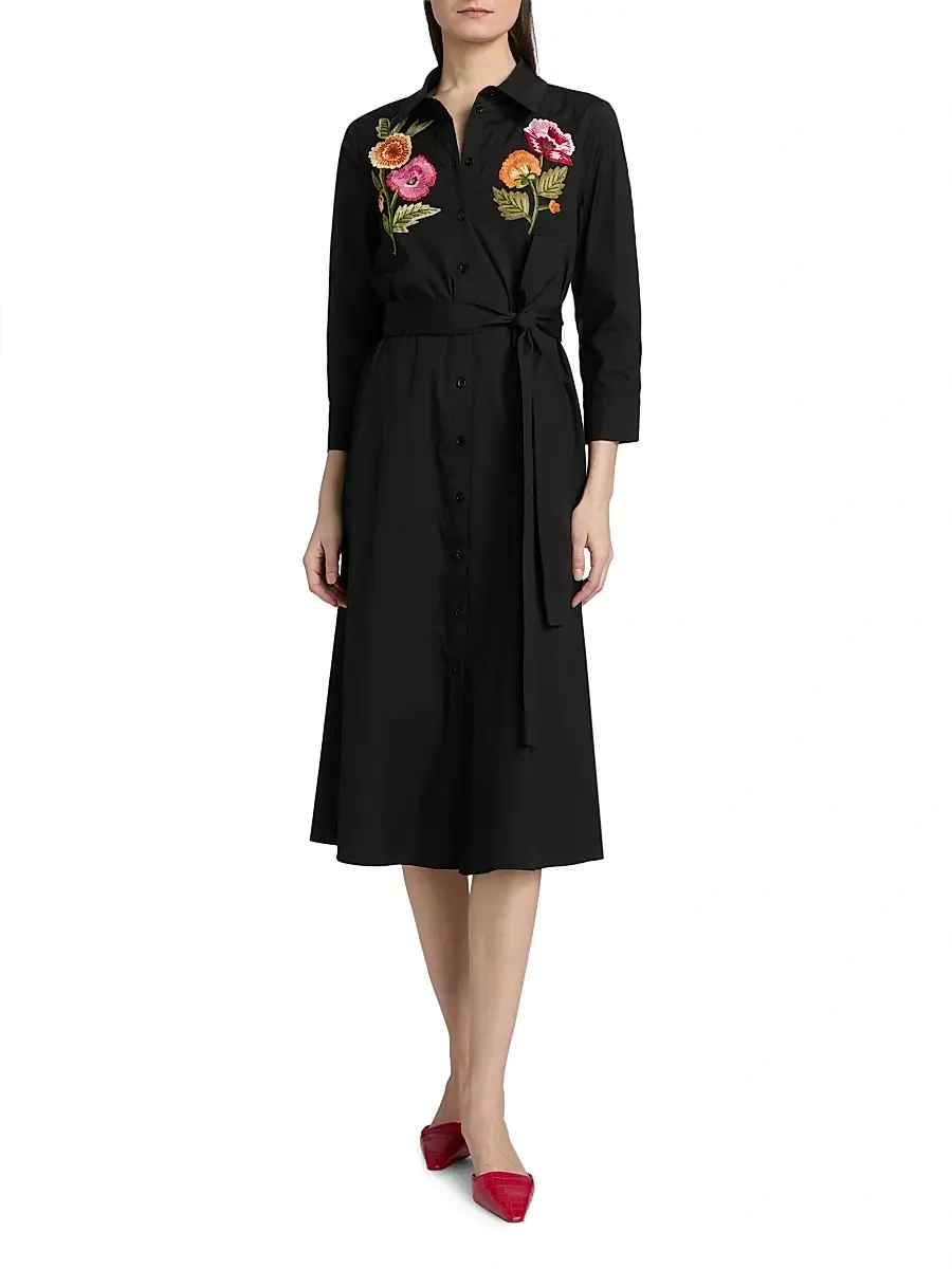 Carolina Herrera Women's Floral Embroidered Cotton-Blend Shirtdress | Thumbnail 3