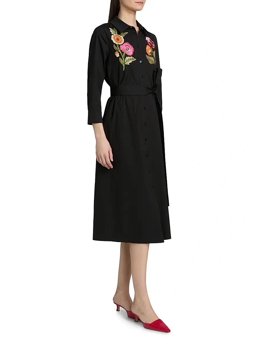 Carolina Herrera Women's Floral Embroidered Cotton-Blend Shirtdress | Thumbnail 4