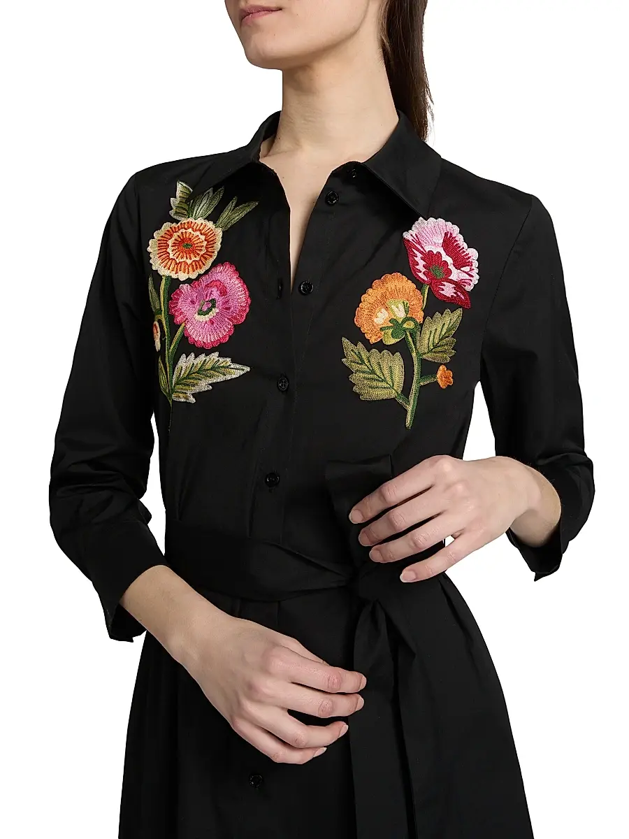 Carolina Herrera Women's Floral Embroidered Cotton-Blend Shirtdress | Thumbnail 6