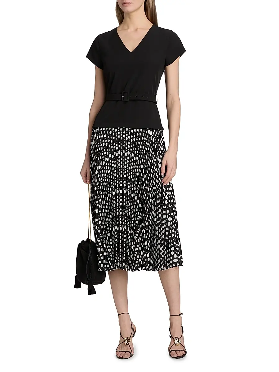 Elie Tahari Women's The Nina Polka Dot Combo Midi-Dress | Thumbnail 3
