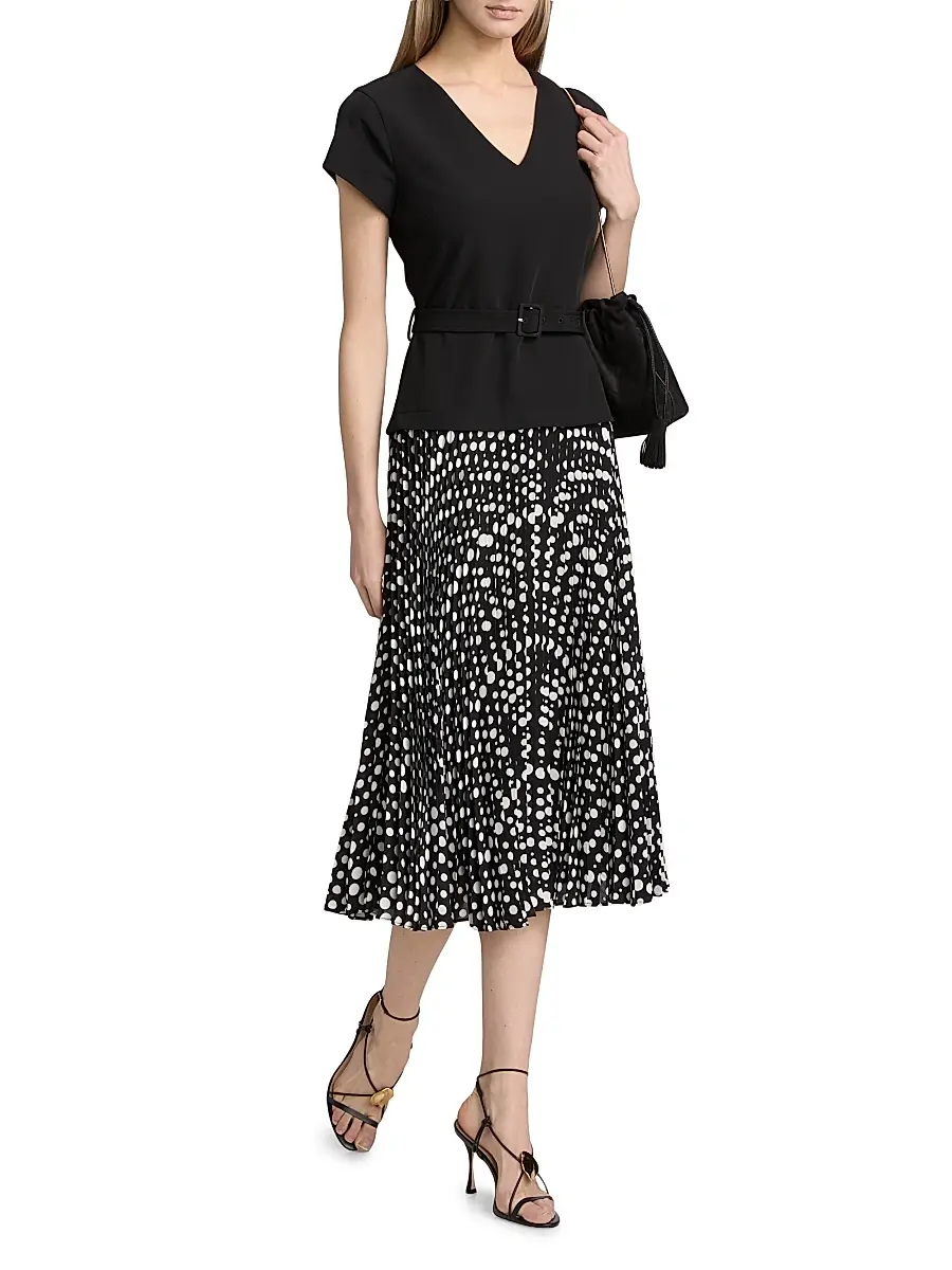 Elie Tahari Women's The Nina Polka Dot Combo Midi-Dress | Thumbnail 4