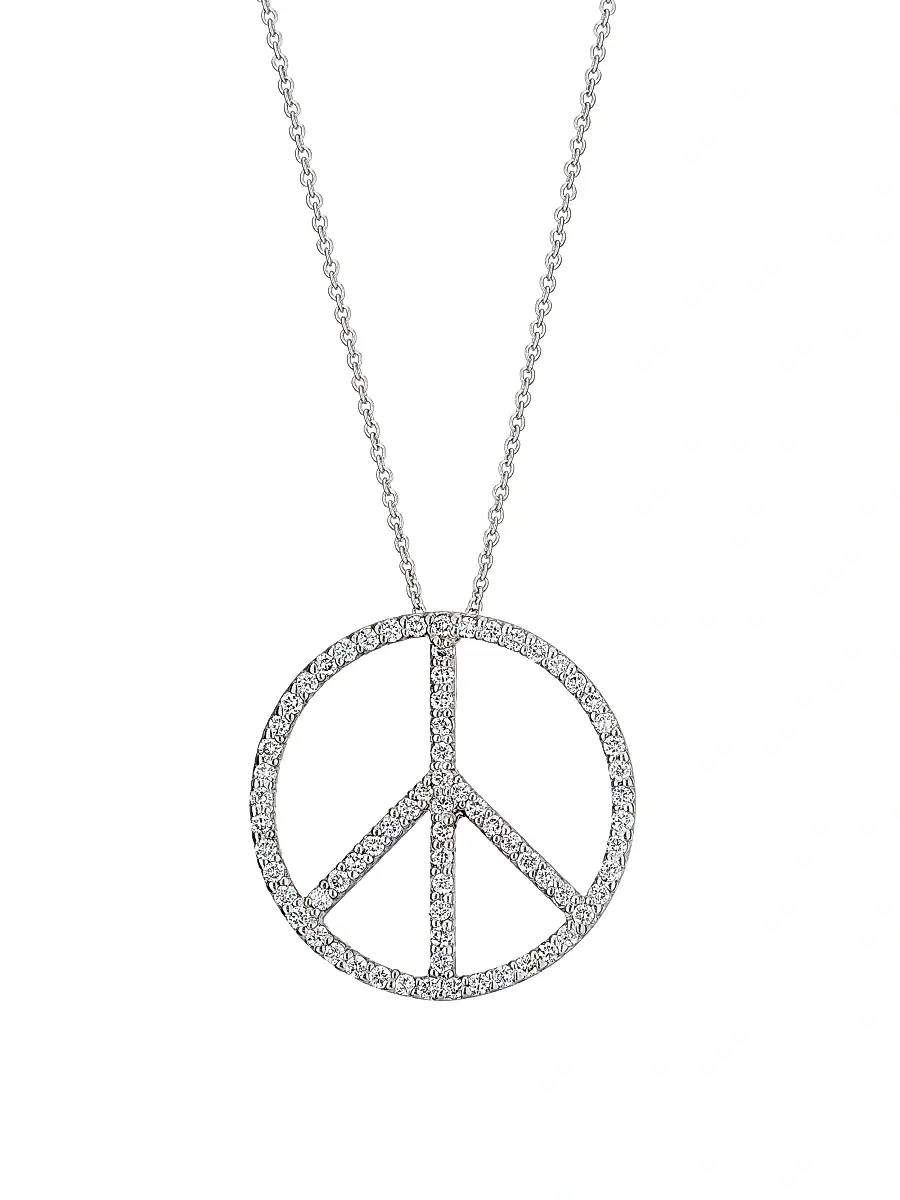 Roberto Coin Women's Tiny Treasures 18K White Gold & 0.18 TCW Diamond Peace Sign Pendant Necklace - White Gold | Image 1 Roberto Coin Women's Tiny Treasures 18K White Gold & 0.18 TCW Diamond Peace Sign Pendant Necklace - White Gold | Image 1