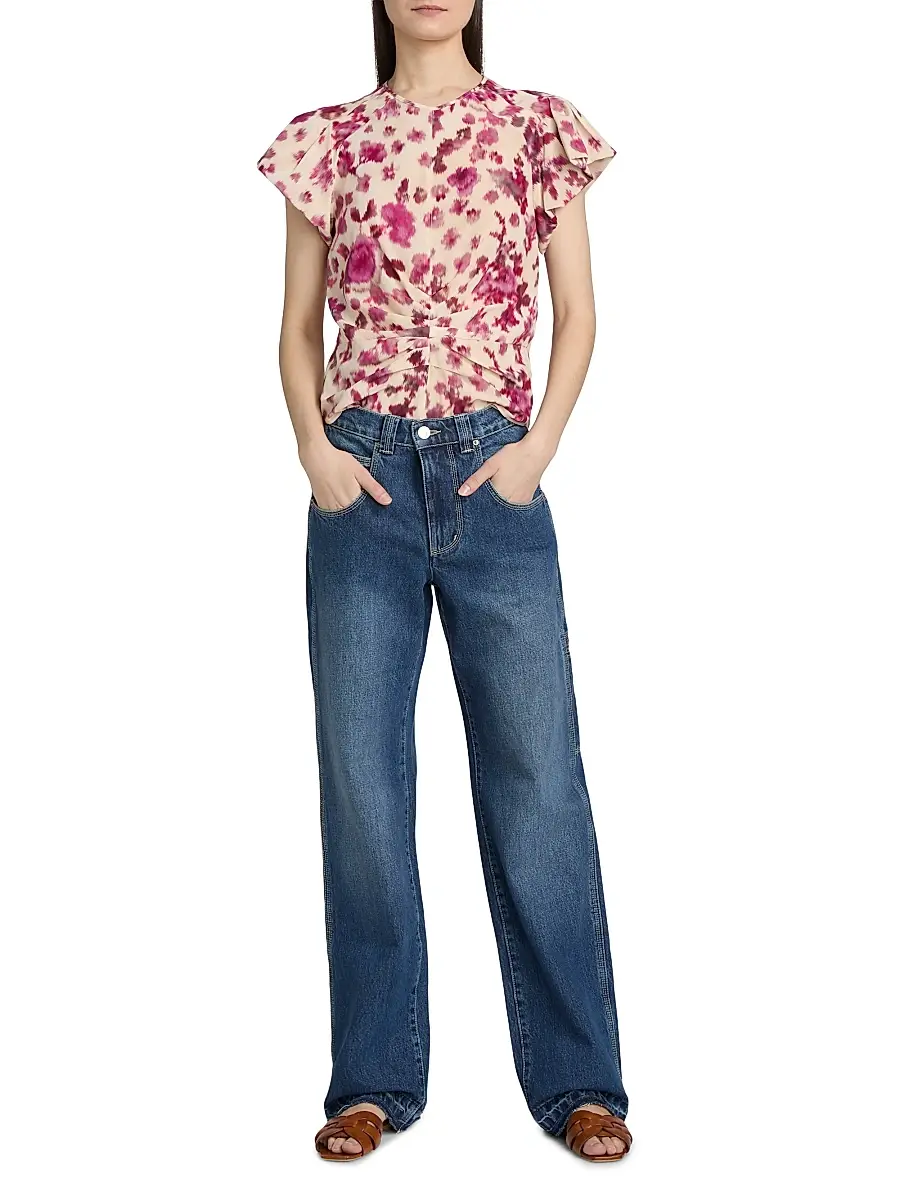 Isabel Marant Women's Tullya Floral Stretch-Silk Gathered Top - Pink | Thumbnail 2 Isabel Marant Women's Tullya Floral Stretch-Silk Gathered Top - Pink | Thumbnail 2
