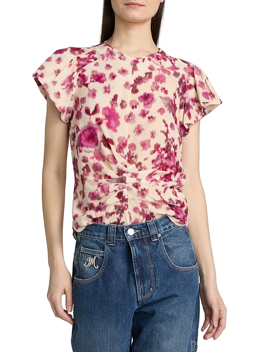 Isabel Marant Women's Tullya Floral Stretch-Silk Gathered Top - Pink | Thumbnail 3 Isabel Marant Women's Tullya Floral Stretch-Silk Gathered Top - Pink | Thumbnail 3