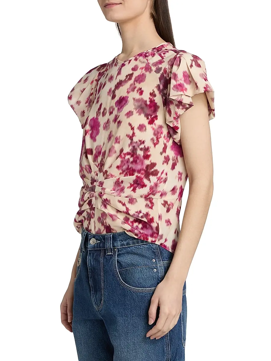 Isabel Marant Women's Tullya Floral Stretch-Silk Gathered Top - Pink | Thumbnail 4 Isabel Marant Women's Tullya Floral Stretch-Silk Gathered Top - Pink | Thumbnail 4