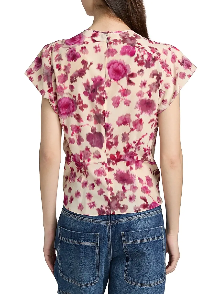 Isabel Marant Women's Tullya Floral Stretch-Silk Gathered Top - Pink | Thumbnail 5 Isabel Marant Women's Tullya Floral Stretch-Silk Gathered Top - Pink | Thumbnail 5