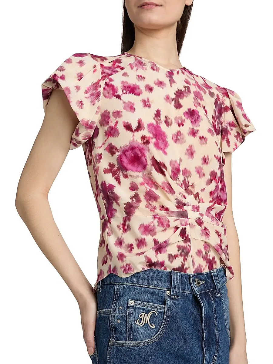 Isabel Marant Women's Tullya Floral Stretch-Silk Gathered Top - Pink | Thumbnail 6 Isabel Marant Women's Tullya Floral Stretch-Silk Gathered Top - Pink | Thumbnail 6