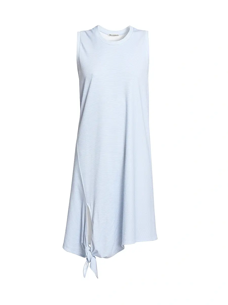 Women's Knotted-Hem Cotton Minidress - White Light Blue