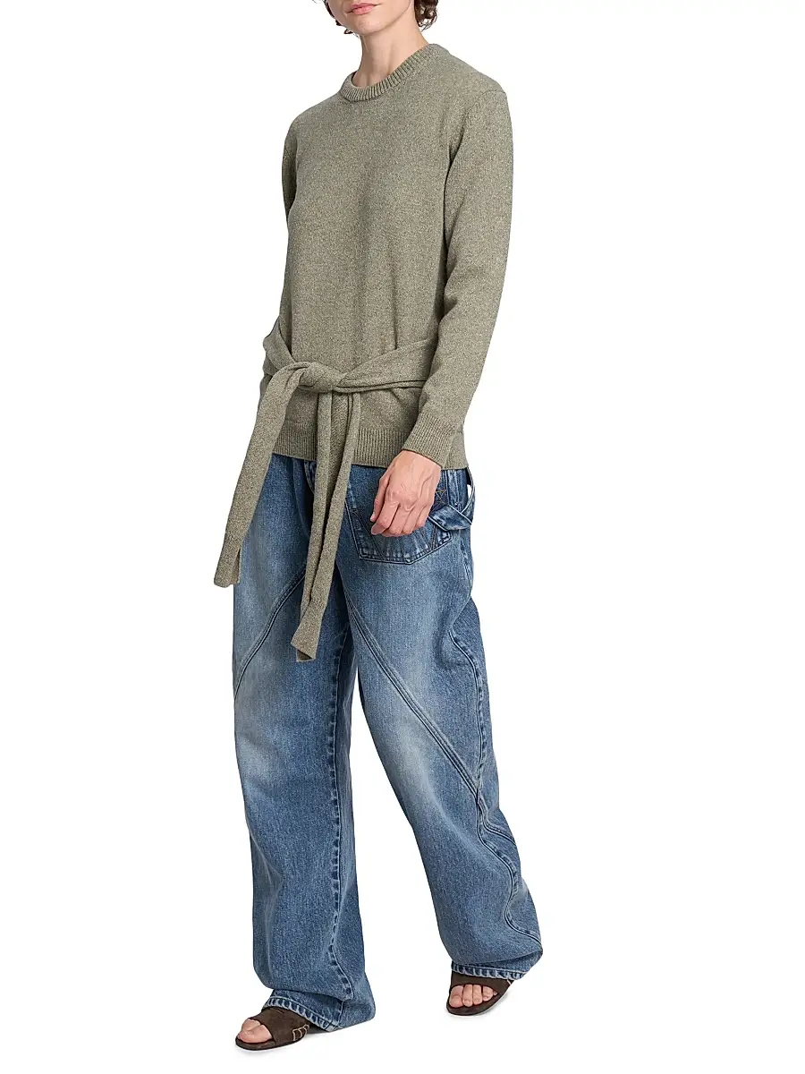JW Anderson Women's Waist-Tie Wool-Cotton Crewneck Sweater | Thumbnail 2 JW Anderson Women's Waist-Tie Wool-Cotton Crewneck Sweater | Thumbnail 2
