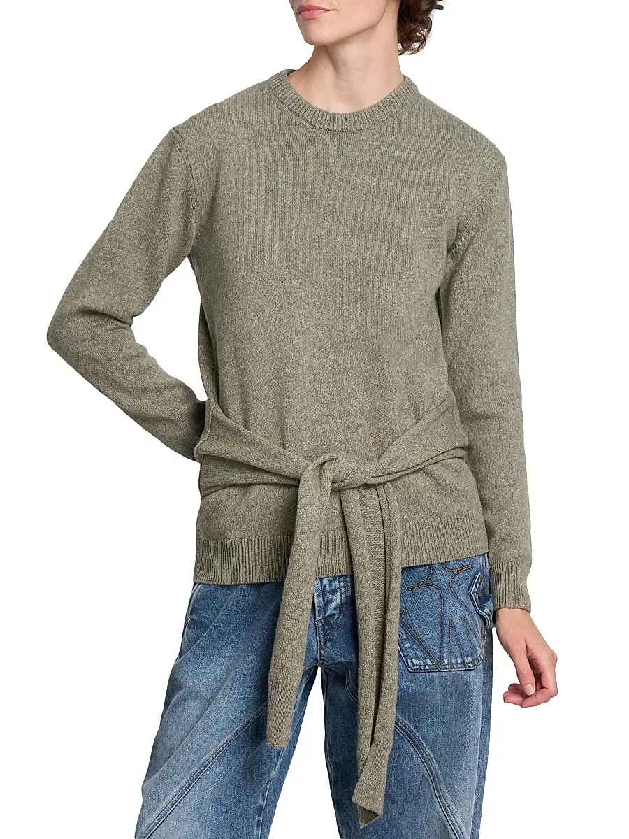 JW Anderson Women's Waist-Tie Wool-Cotton Crewneck Sweater | Thumbnail 3 JW Anderson Women's Waist-Tie Wool-Cotton Crewneck Sweater | Thumbnail 3